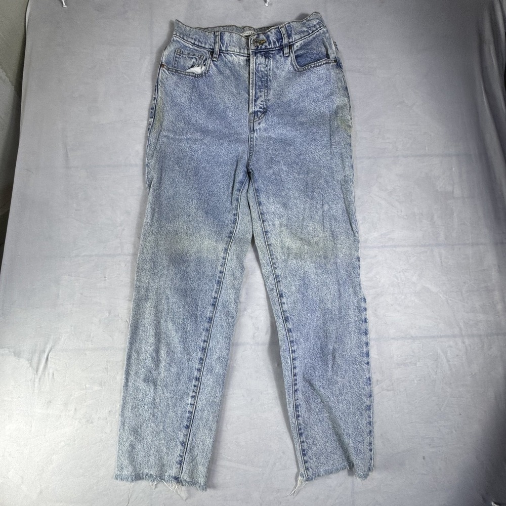 PacSun Womens High-Rise Straight Jeans Blue Acid Wash Denim Raw Hem Comfort 27